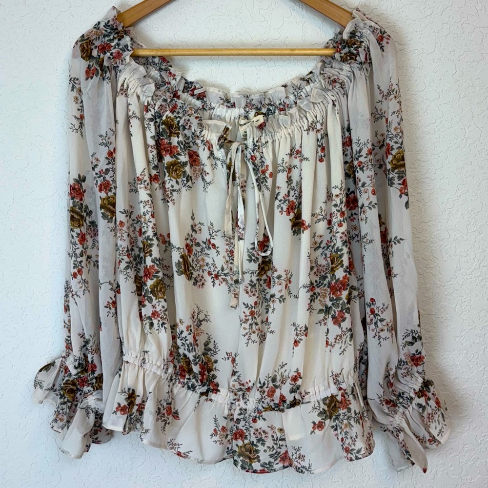 NWT ee:some Renee Ruffle Floral Peasant Boho Blouse Size Med